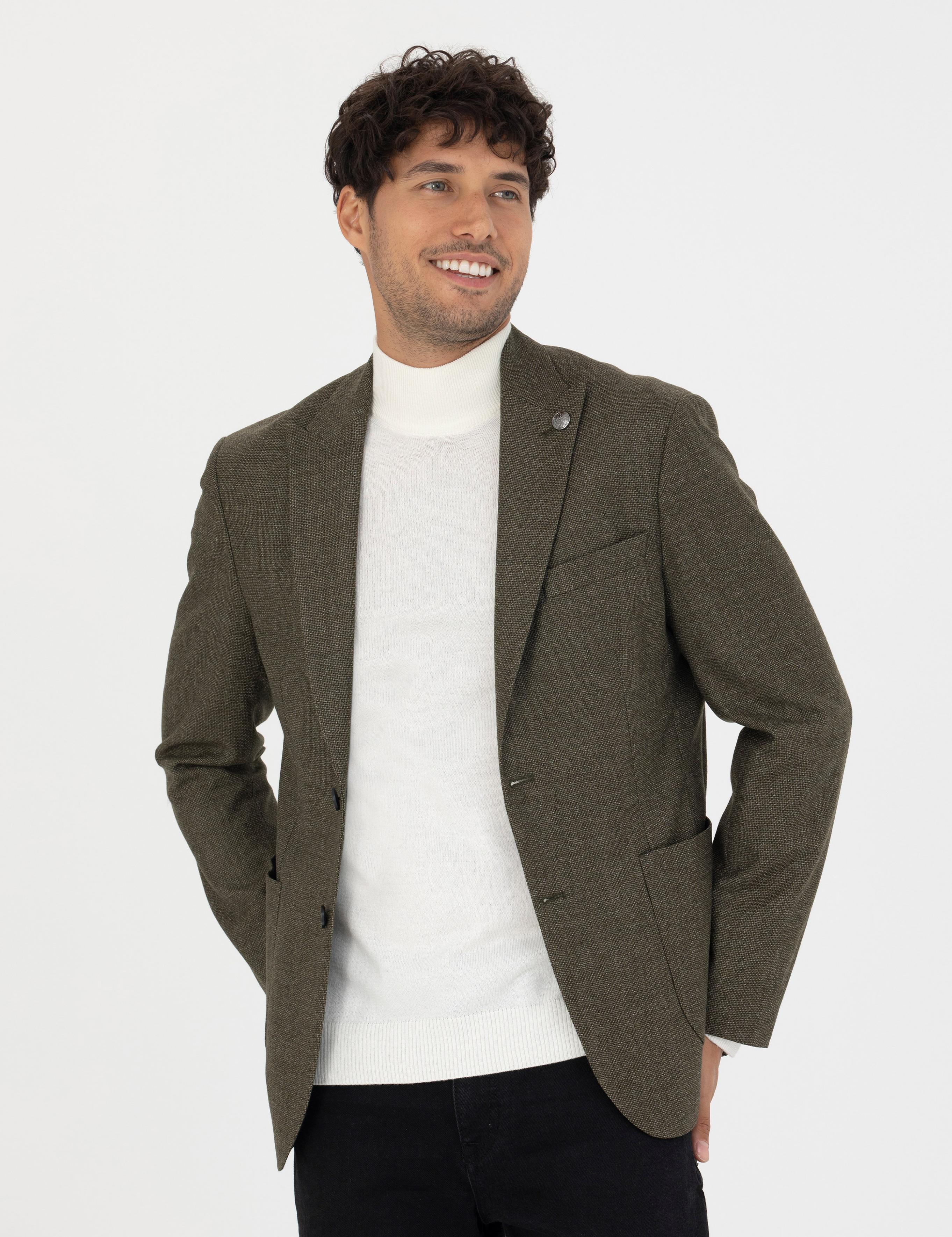 %100 Yün Haki Slim Fit Ceket