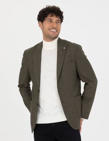 %100 Yün Haki Slim Fit Ceket