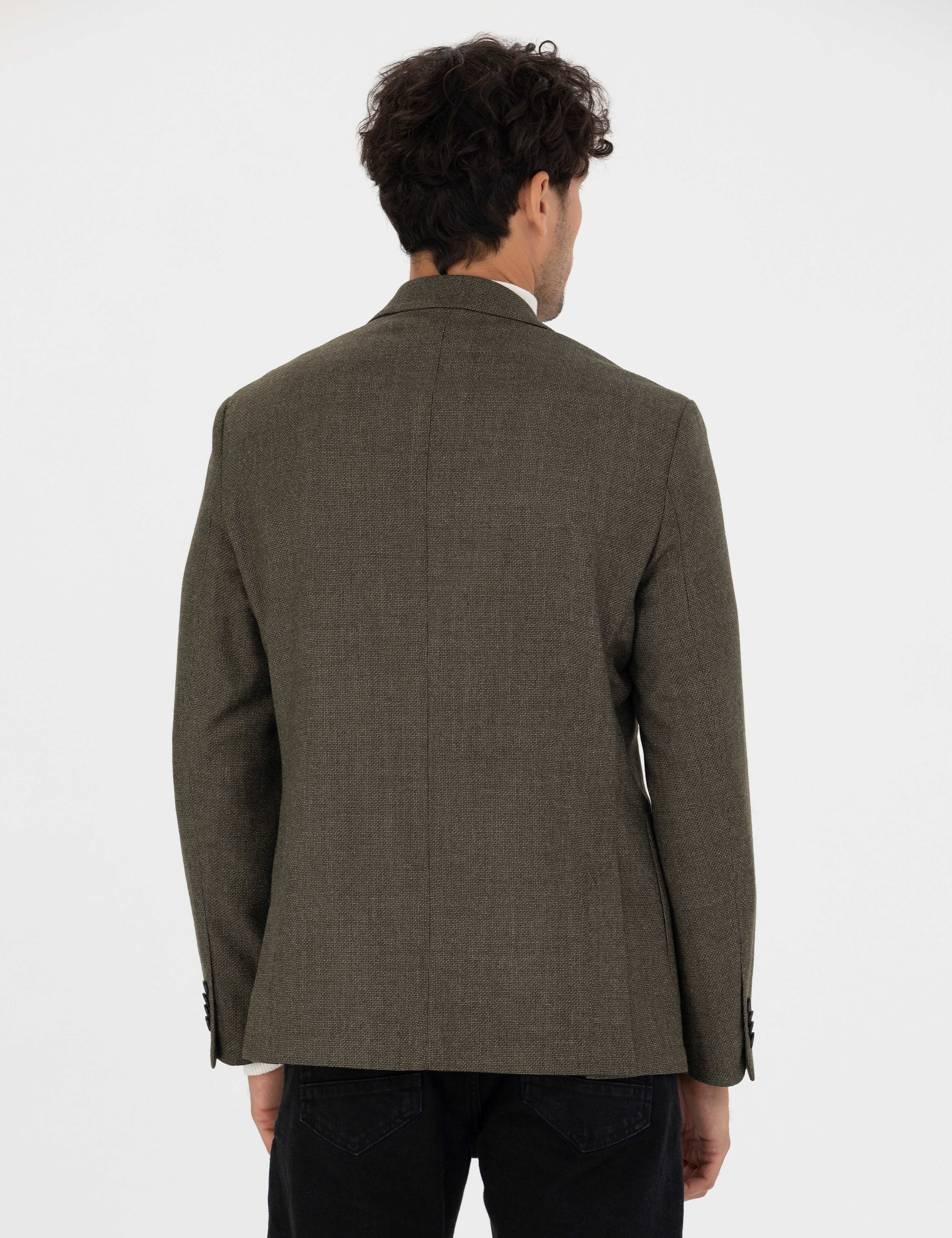 %100 Yün Haki Slim Fit Ceket - Image 5