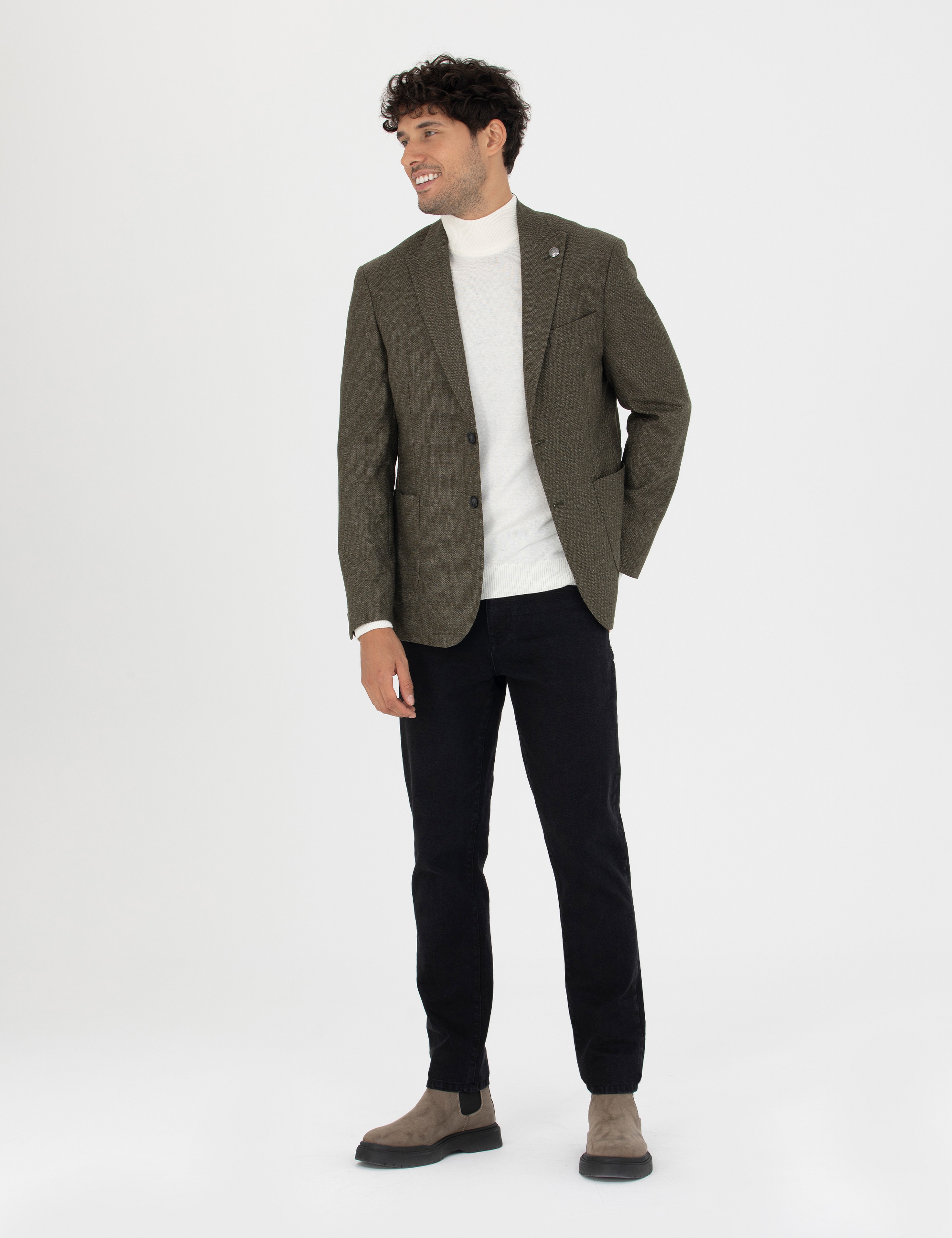 %100 Yün Haki Slim Fit Ceket - Image 4
