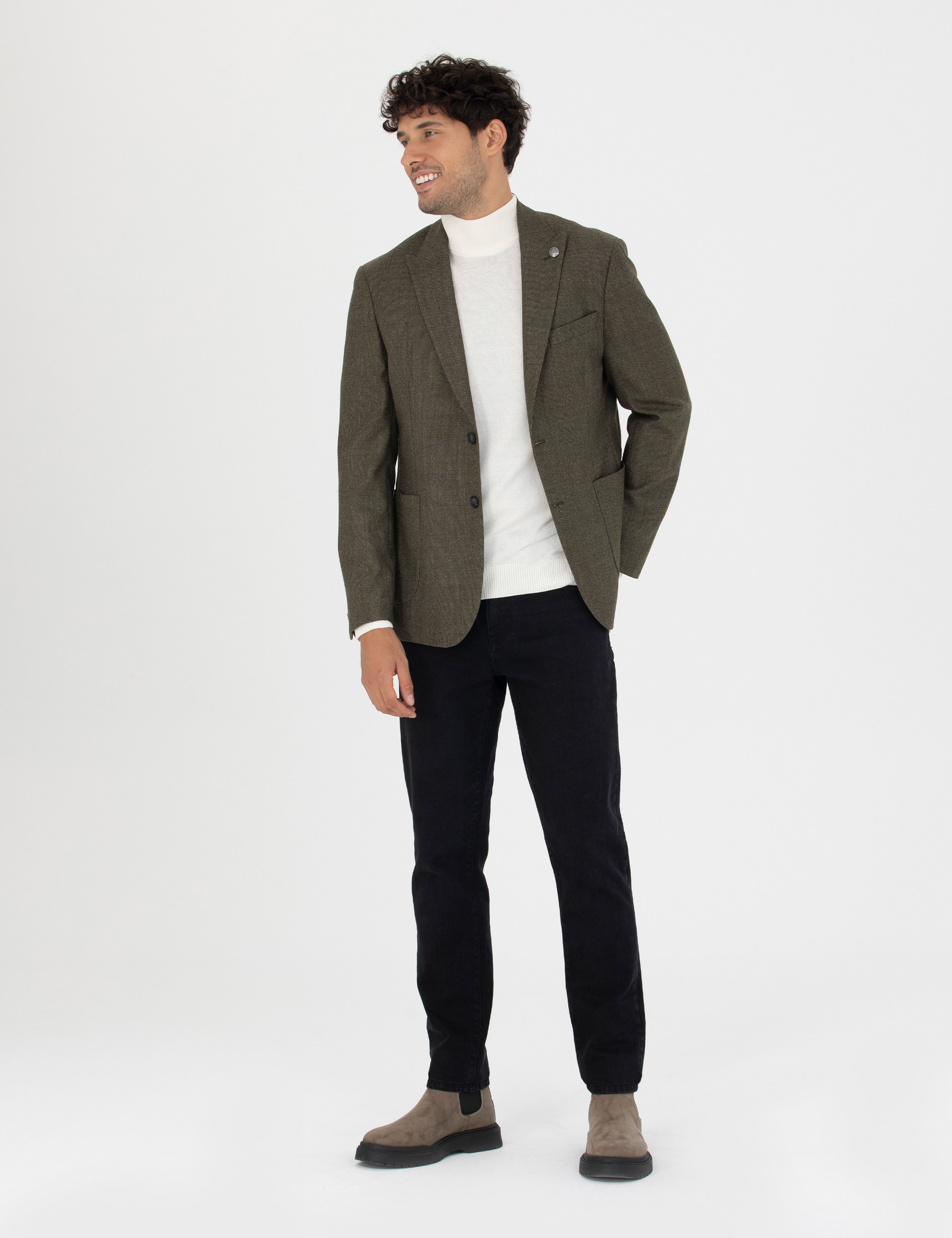 %100 Yün Haki Slim Fit Ceket