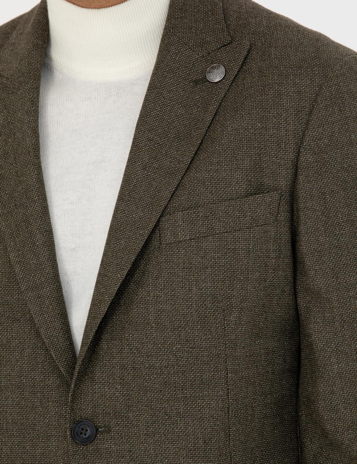 %100 Yün Haki Slim Fit Ceket - 50273161008