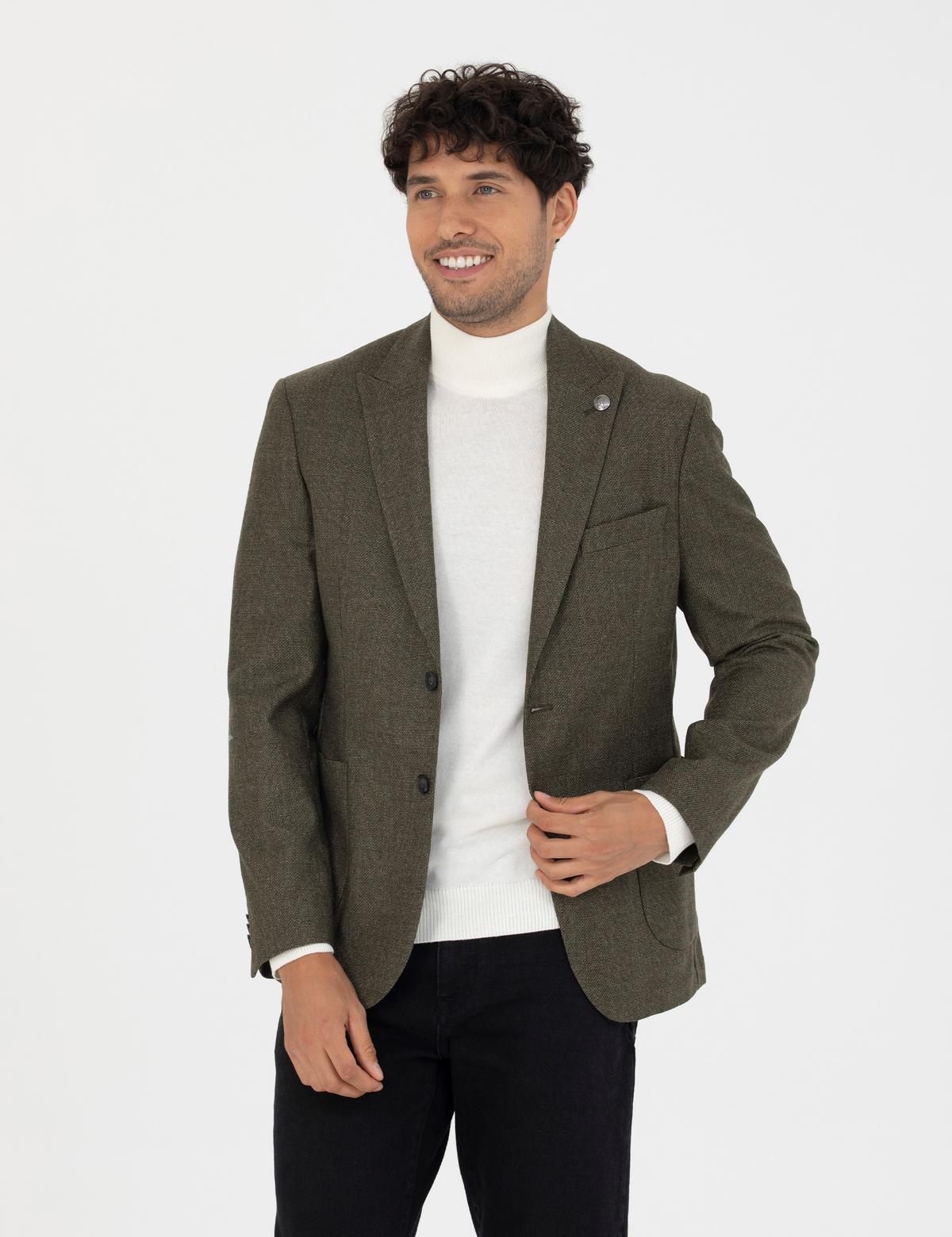 %100 Yün Haki Slim Fit Ceket