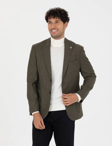 %100 Yün Haki Slim Fit Ceket