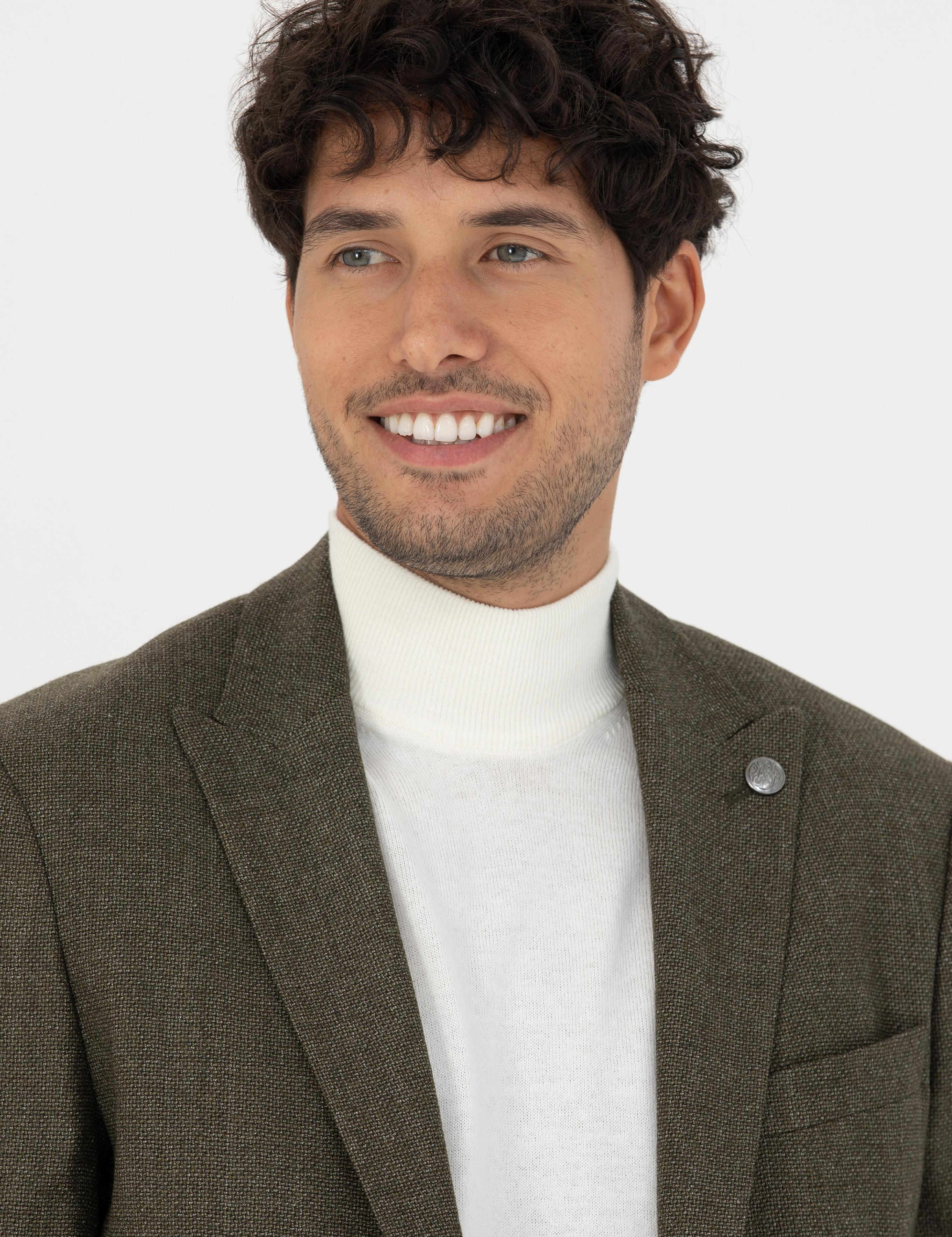 %100 Yün Haki Slim Fit Ceket