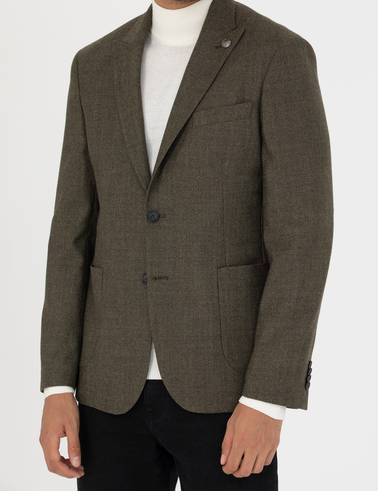 %100 Yün Haki Slim Fit Ceket