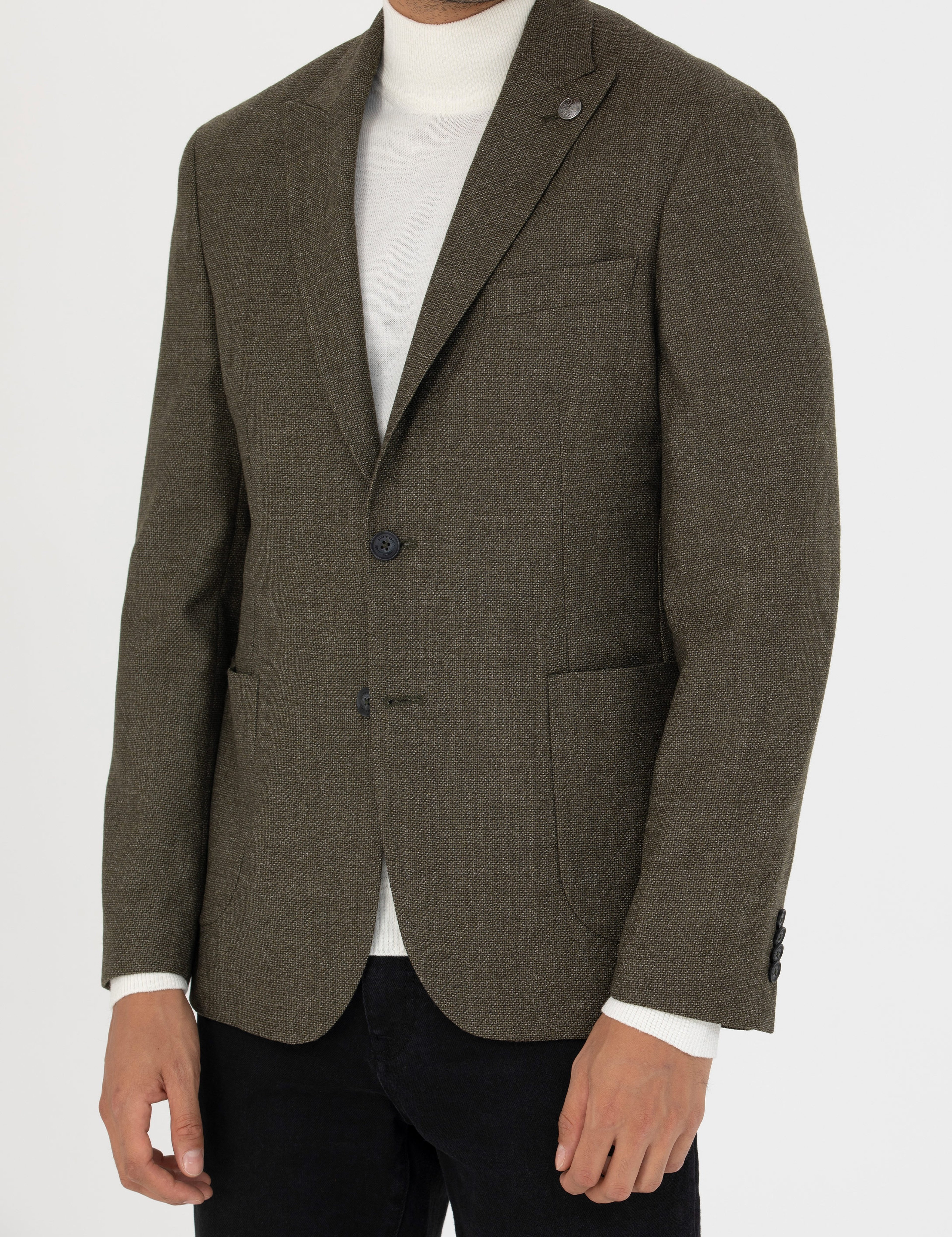 %100 Yün Haki Slim Fit Ceket - Image 6