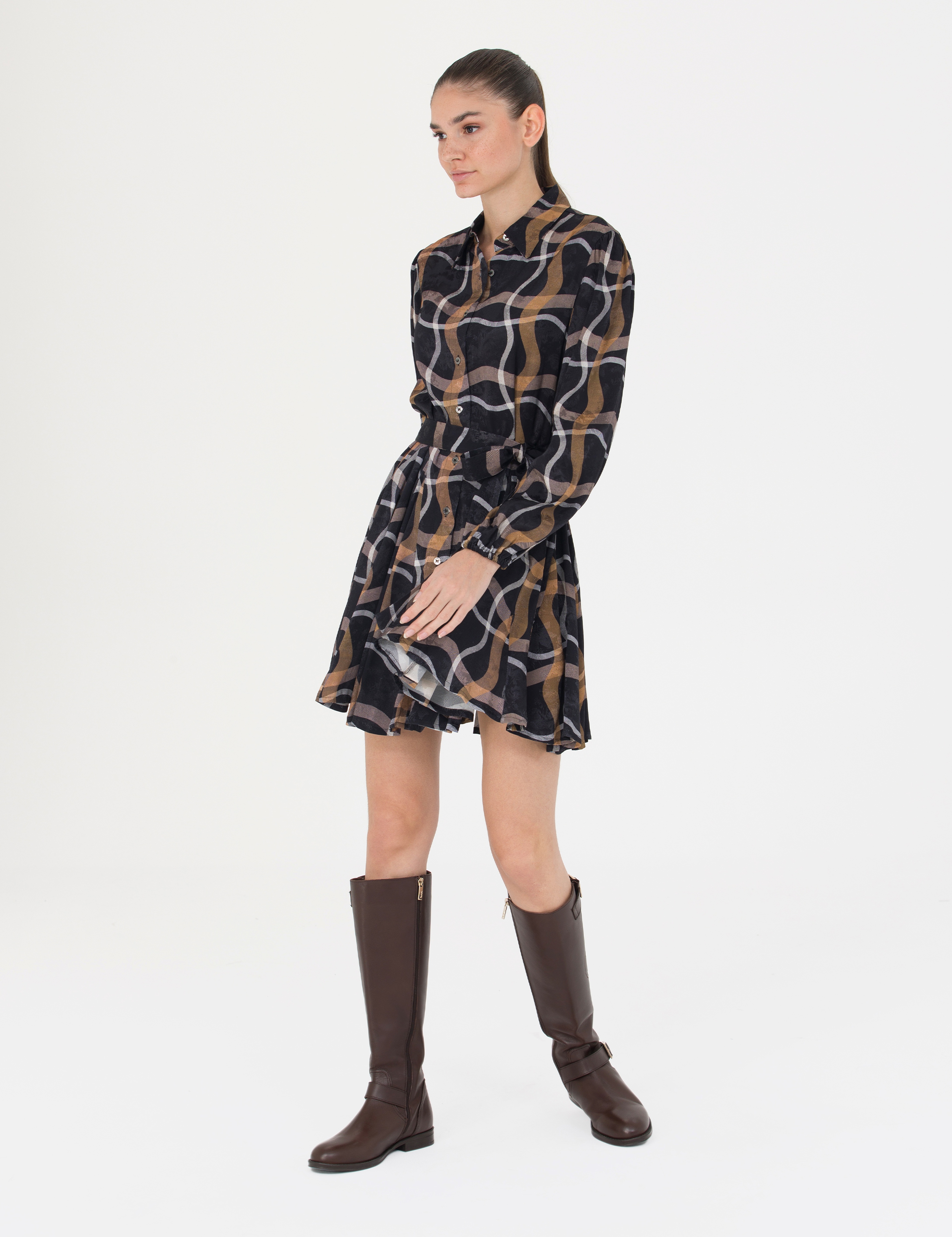 Siyah Comfort Fit Dokuma Elbise - Image 3