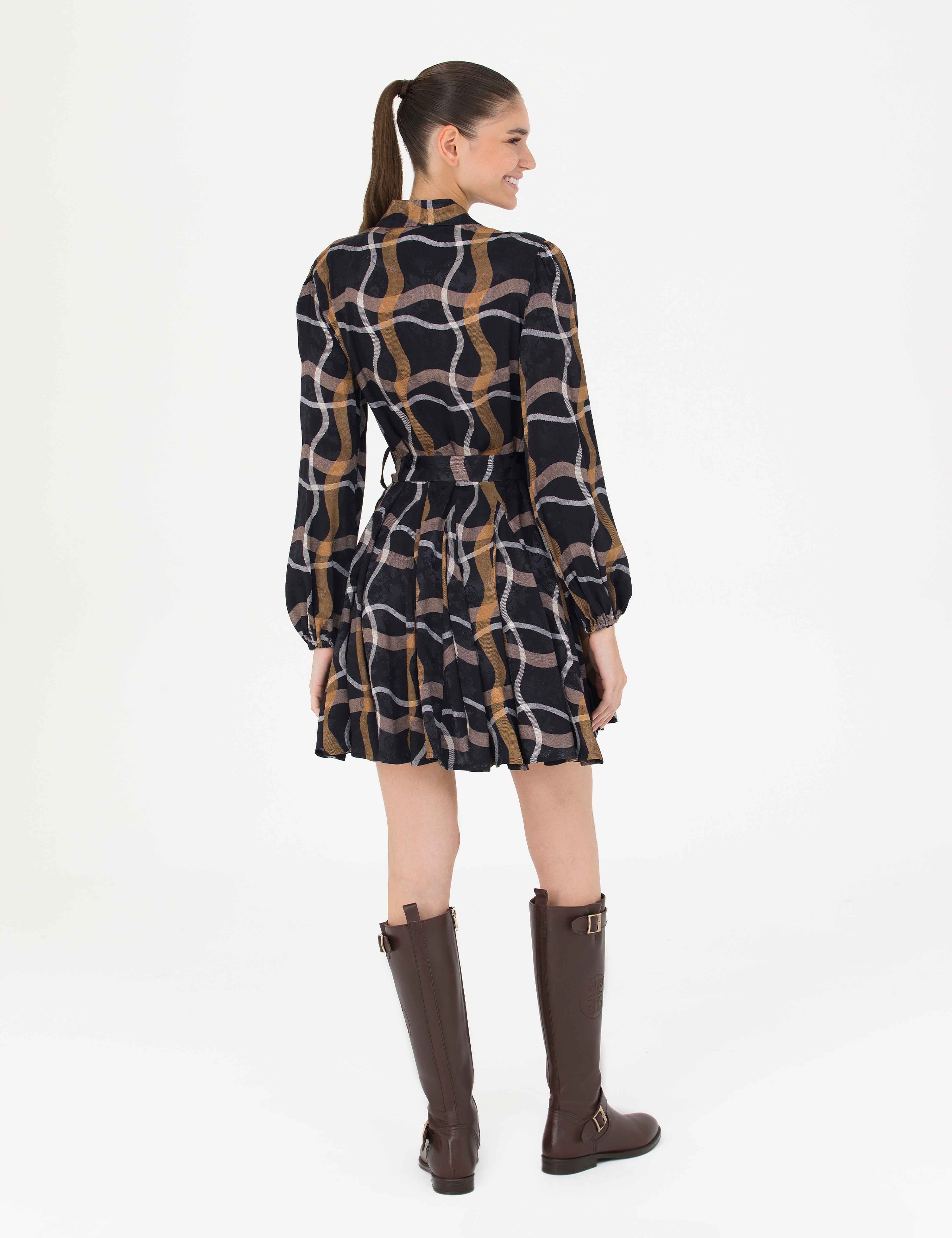 Siyah Comfort Fit Dokuma Elbise - Image 5