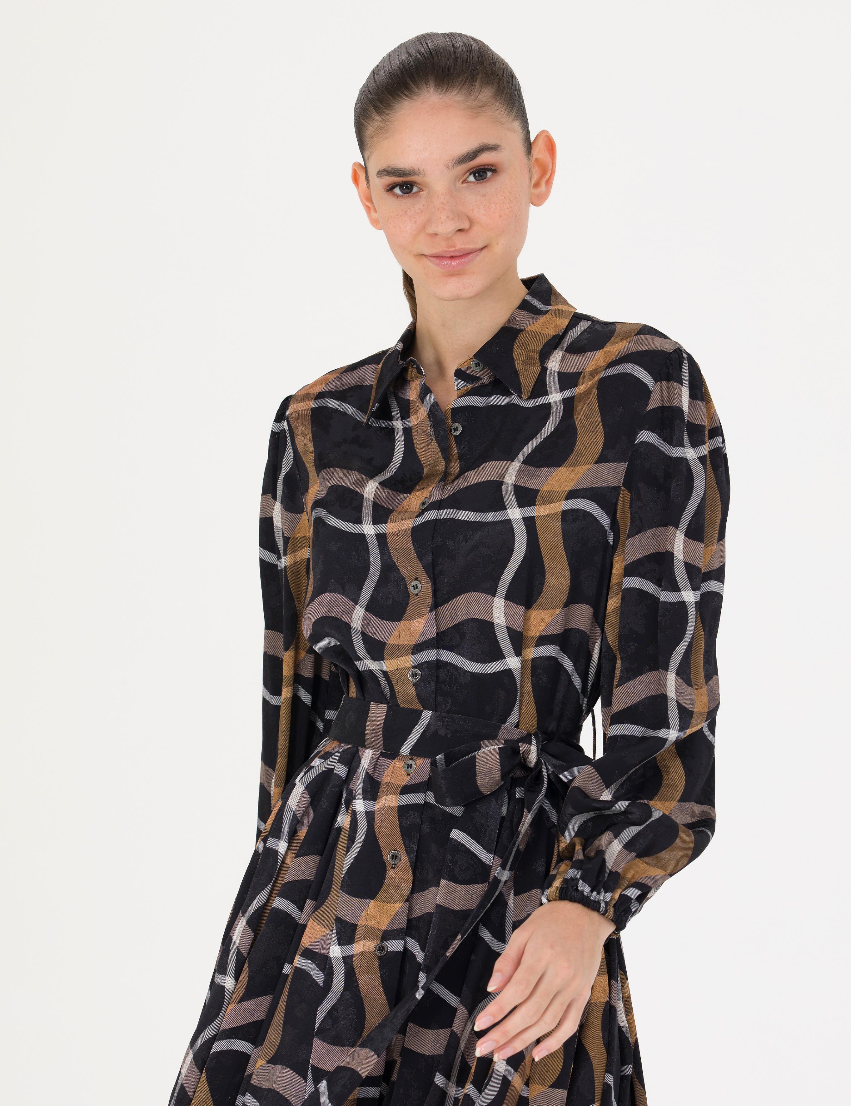 Siyah Comfort Fit Dokuma Elbise