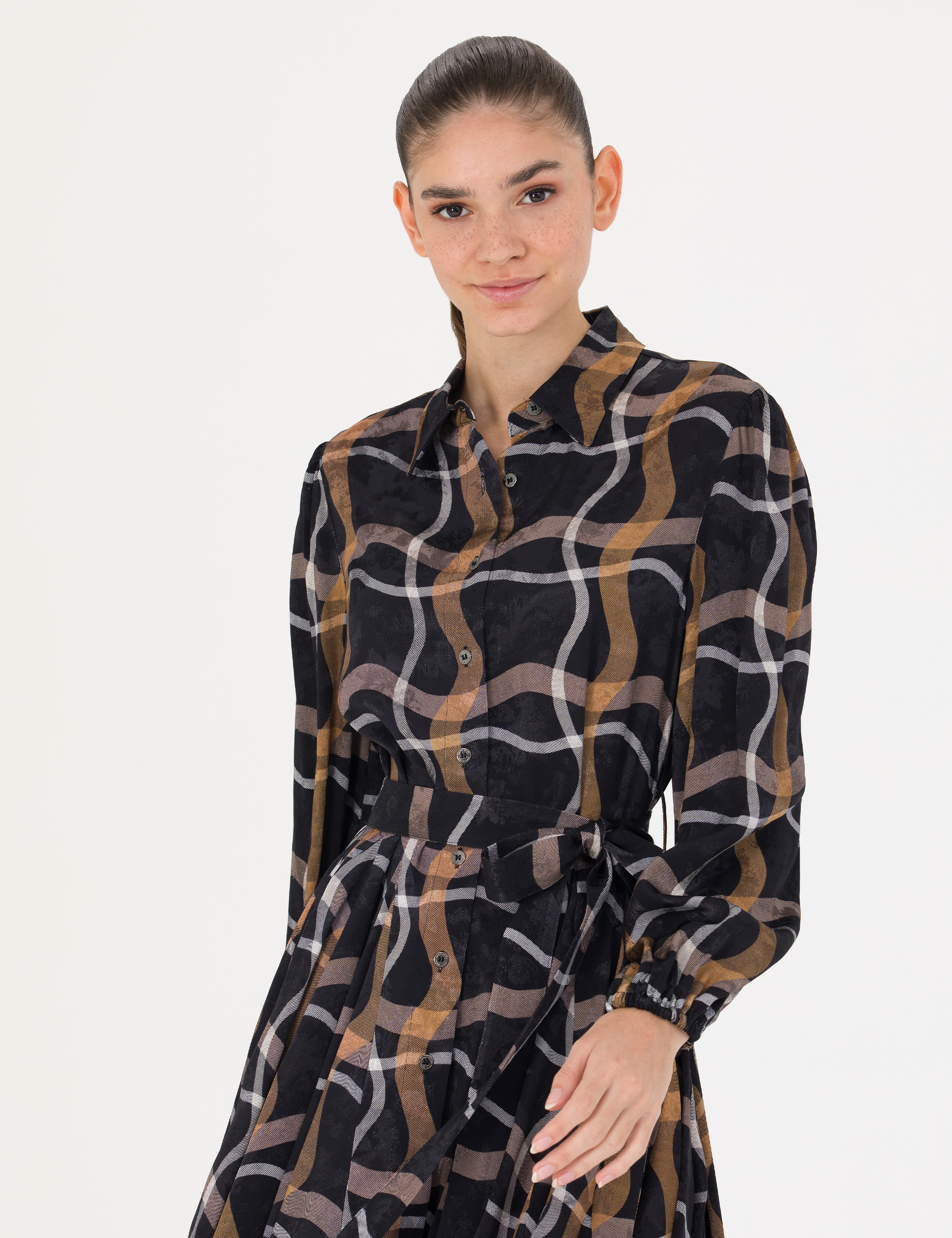 Siyah Comfort Fit Dokuma Elbise - Image 4