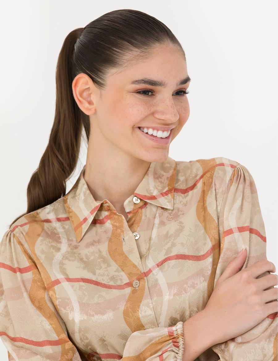 Bej Comfort Fit Dokuma Elbise