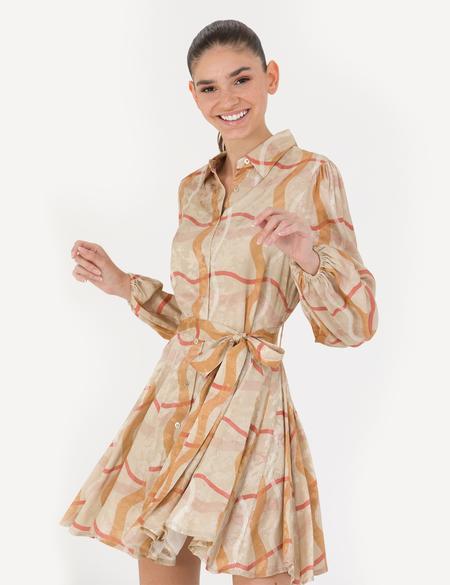 Bej Comfort Fit Dokuma Elbise - 50272961022