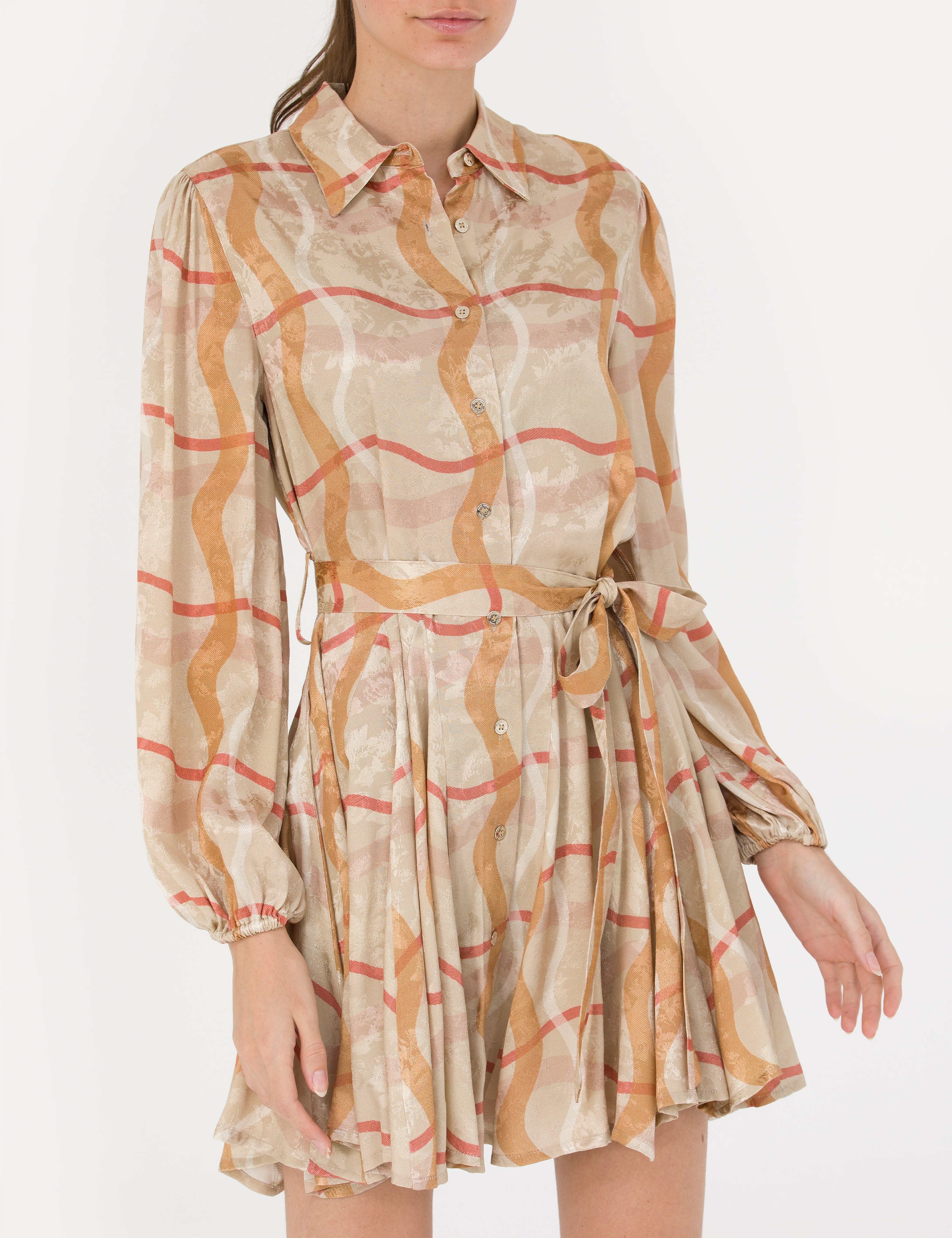 Bej Comfort Fit Dokuma Elbise - Image 6