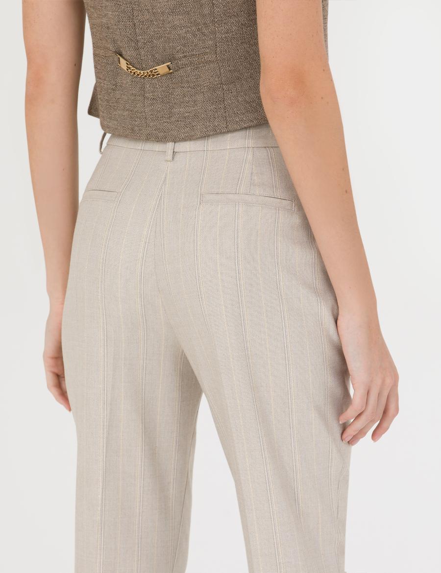 Bej Çizgili Kumaş Pantolon