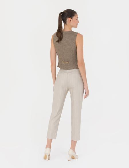 Bej Çizgili Kumaş Pantolon - 50273067004