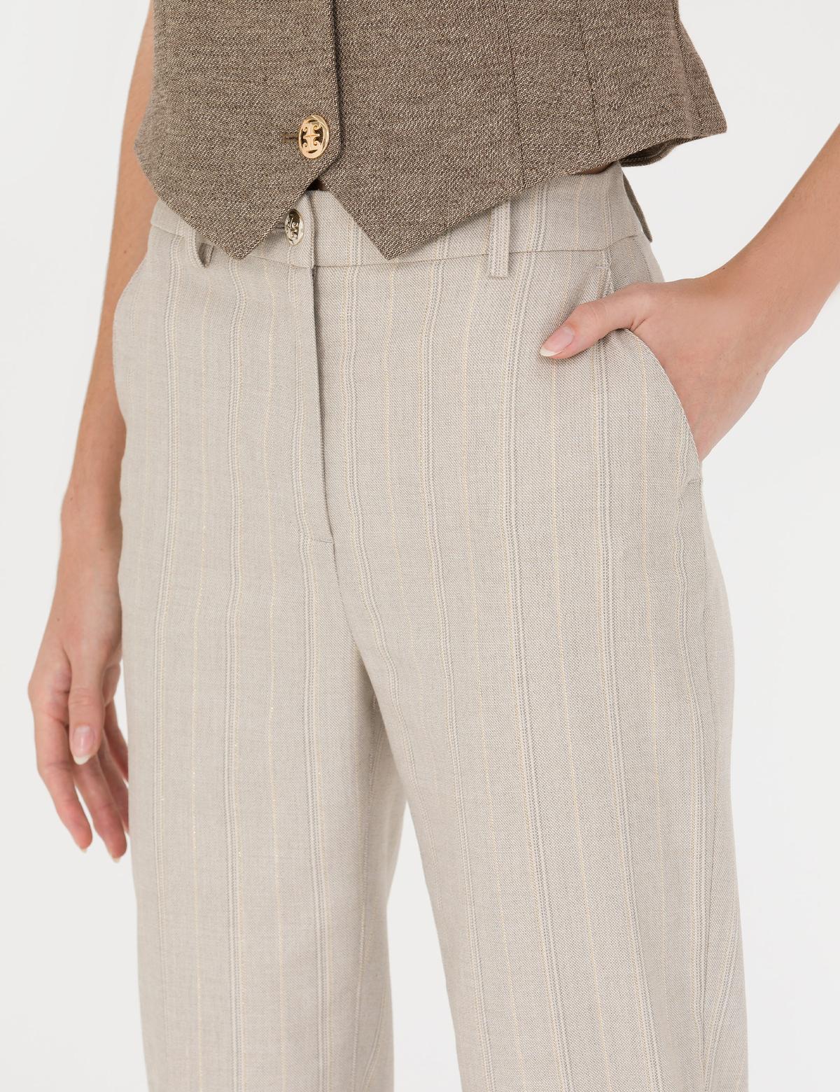 Bej Çizgili Kumaş Pantolon - 50273067004