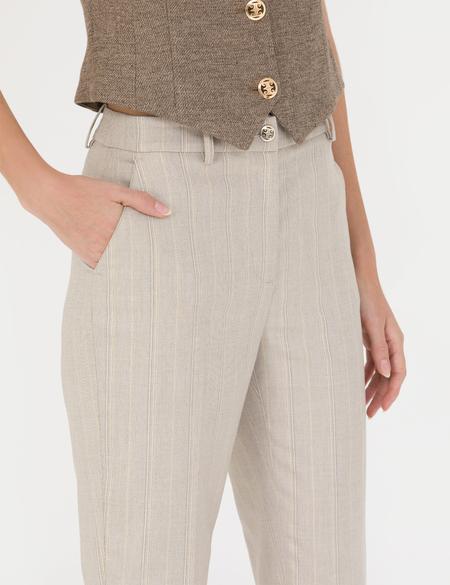 Bej Çizgili Kumaş Pantolon - 50273067004