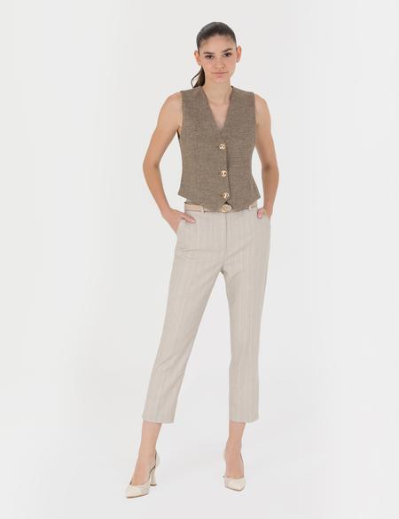 Bej Çizgili Kumaş Pantolon - 50273067004