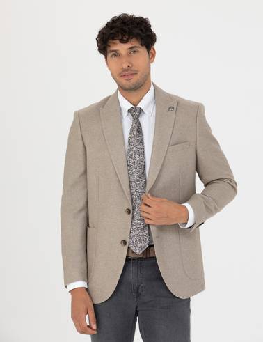 Bej Ekstra Slim Fit Yün Karışımlı Blazer Ceket