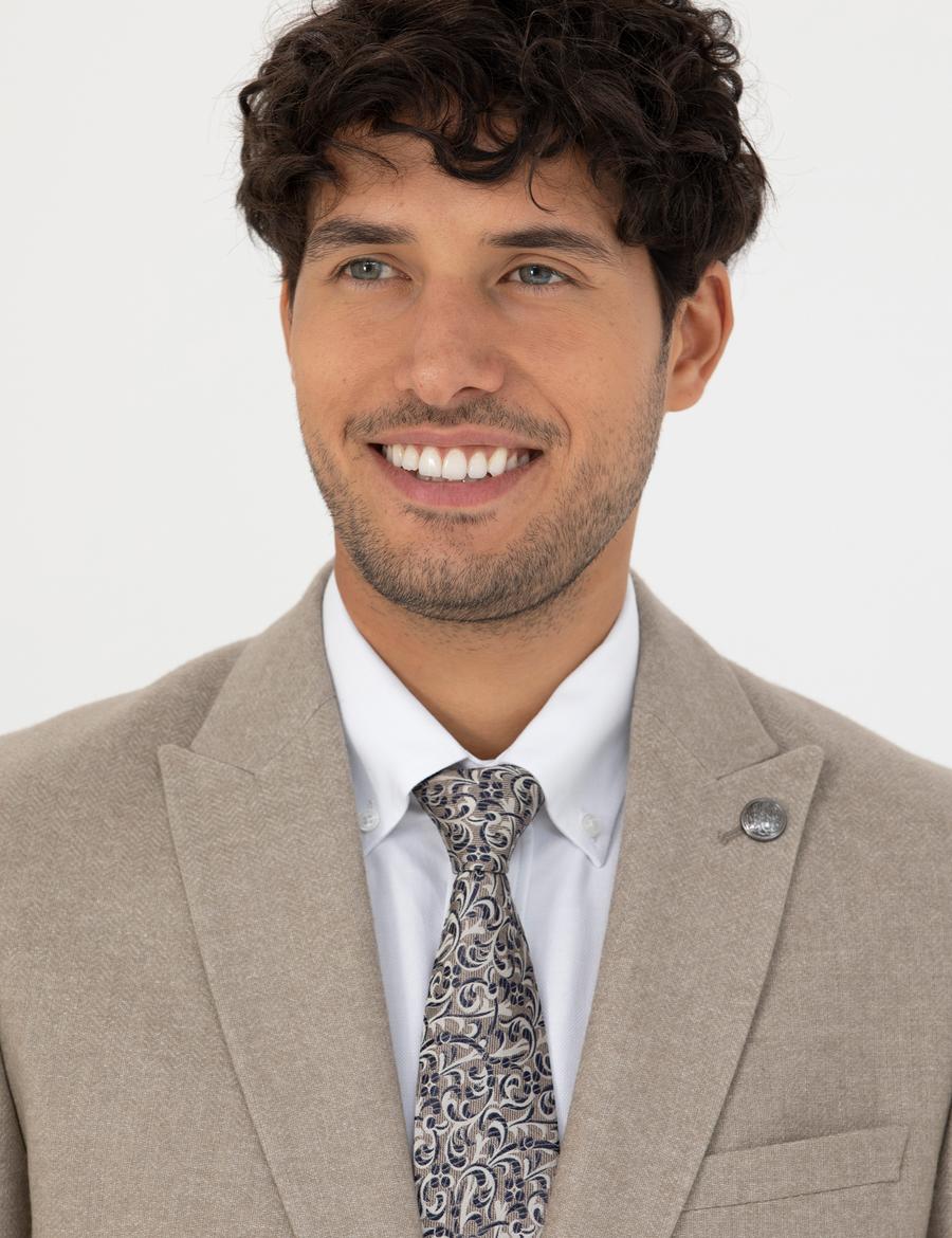 Bej Ekstra Slim Fit Yün Karışımlı Blazer Ceket