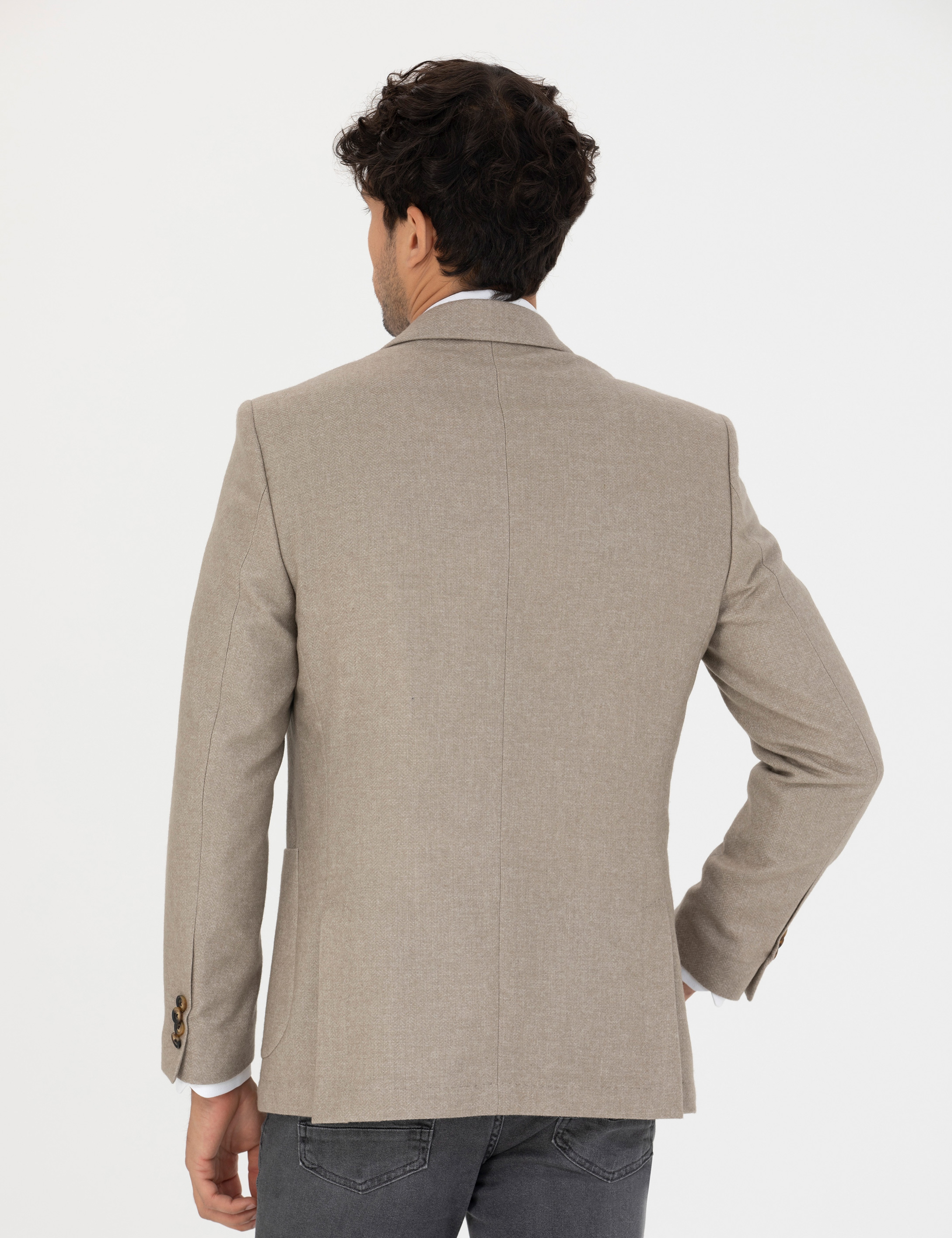 Bej Ekstra Slim Fit Yün Karışımlı Blazer Ceket