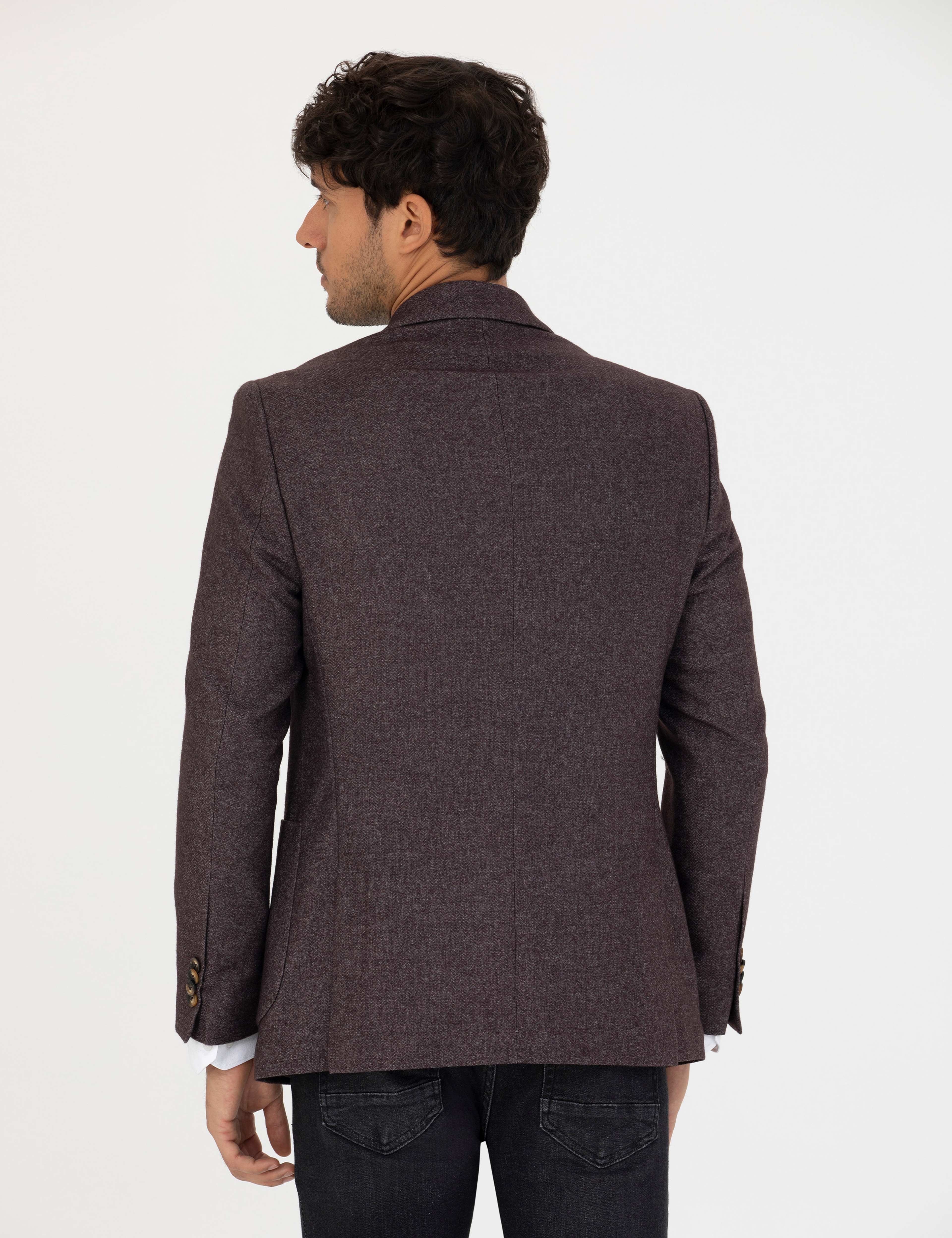 Bordo Ekstra Slim Fit Yün Karışımlı Blazer Ceket - Image 5