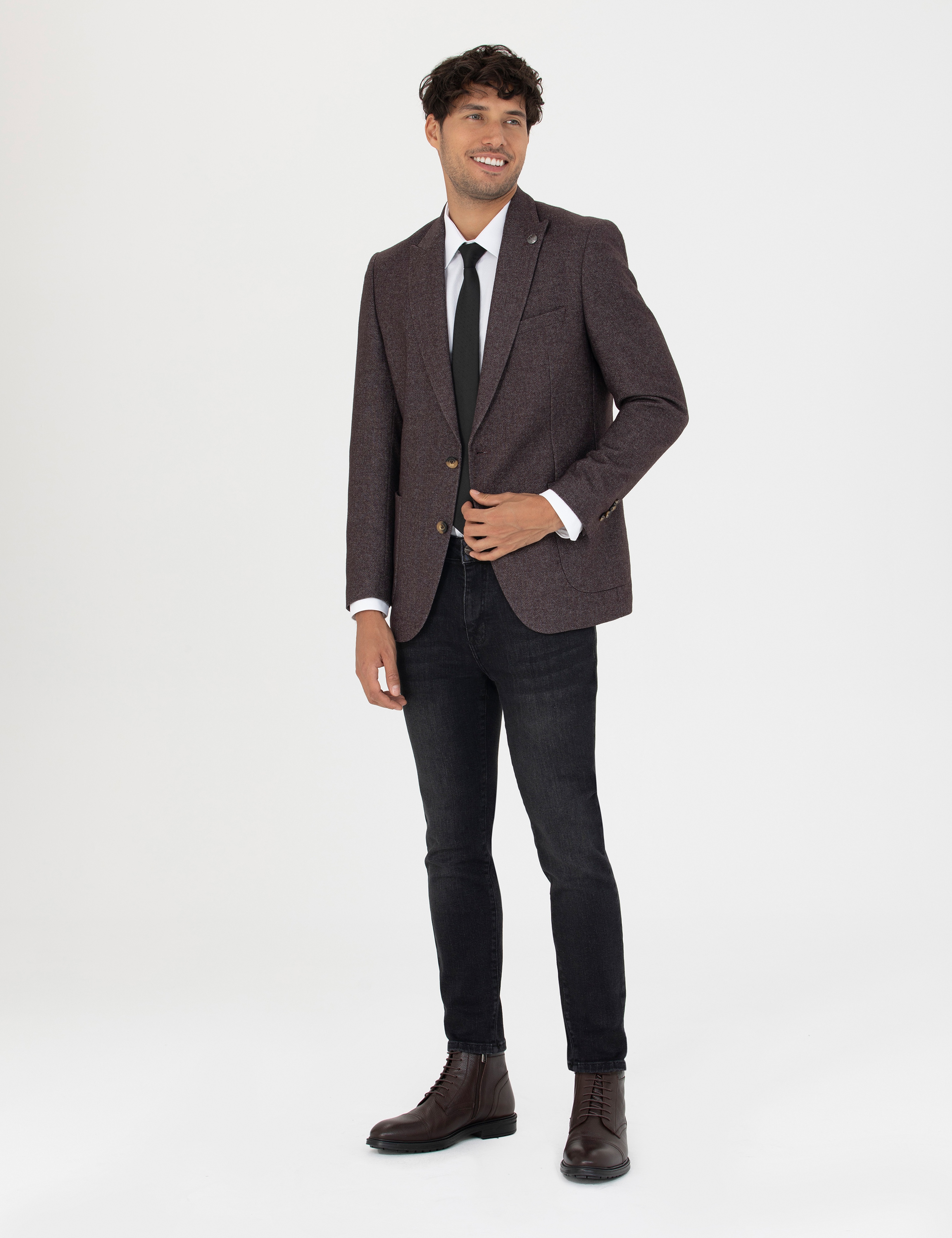 Bordo Ekstra Slim Fit Yün Karışımlı Blazer Ceket