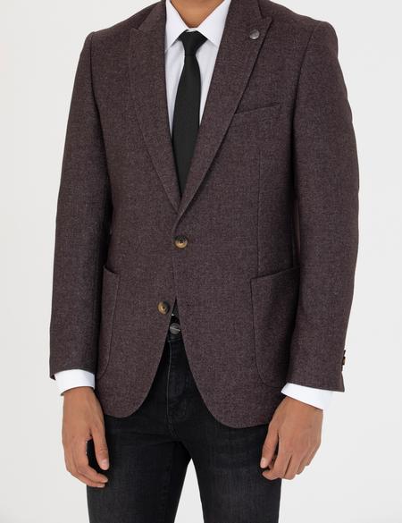 Bordo Ekstra Slim Fit Yün Karışımlı Blazer Ceket - 50273158080