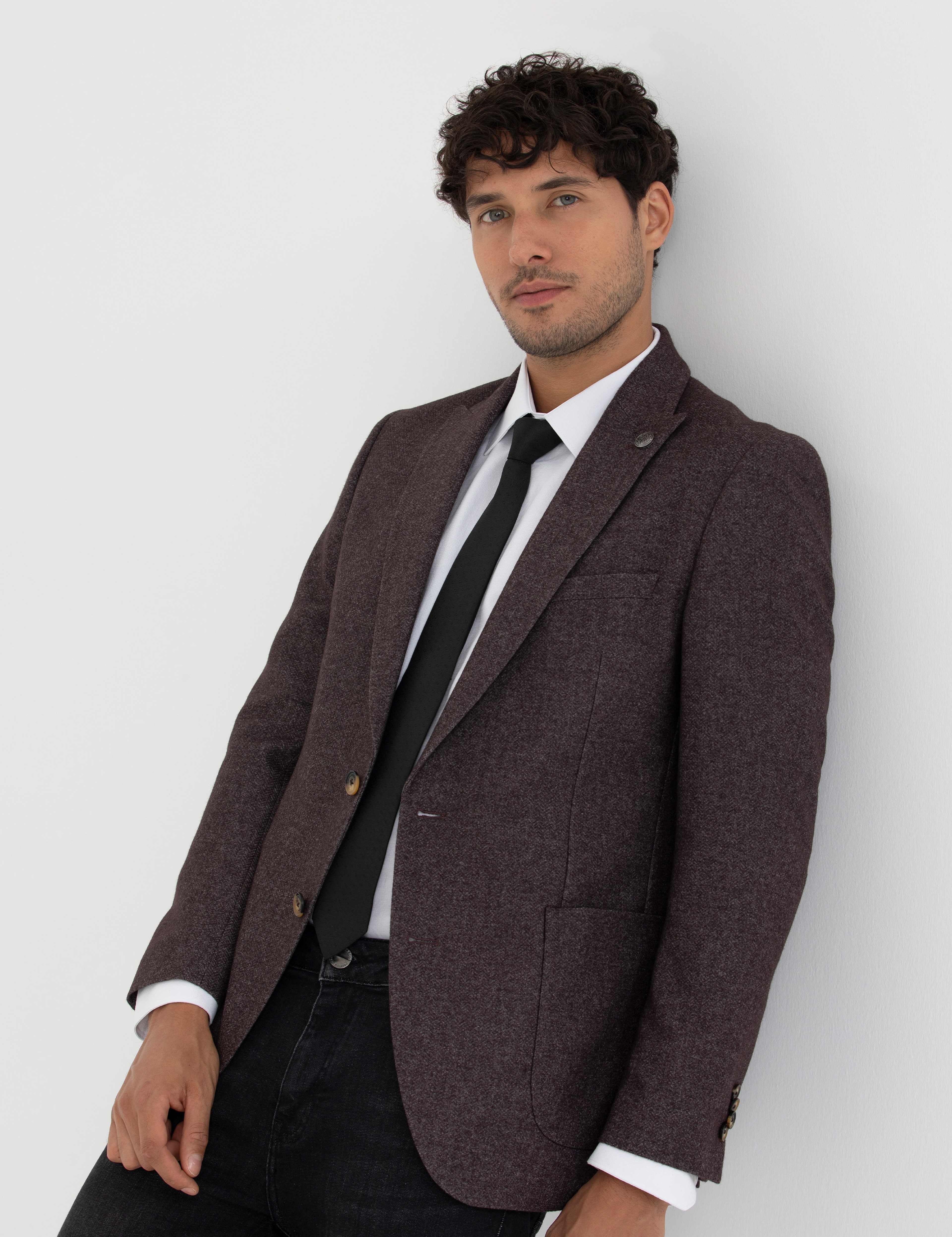 Bordo Ekstra Slim Fit Yün Karışımlı Blazer Ceket - Image 3
