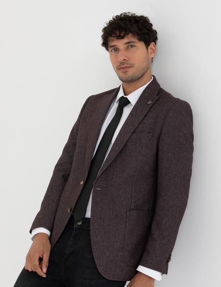Bordo Ekstra Slim Fit Yün Karışımlı Blazer Ceket - 50273158080