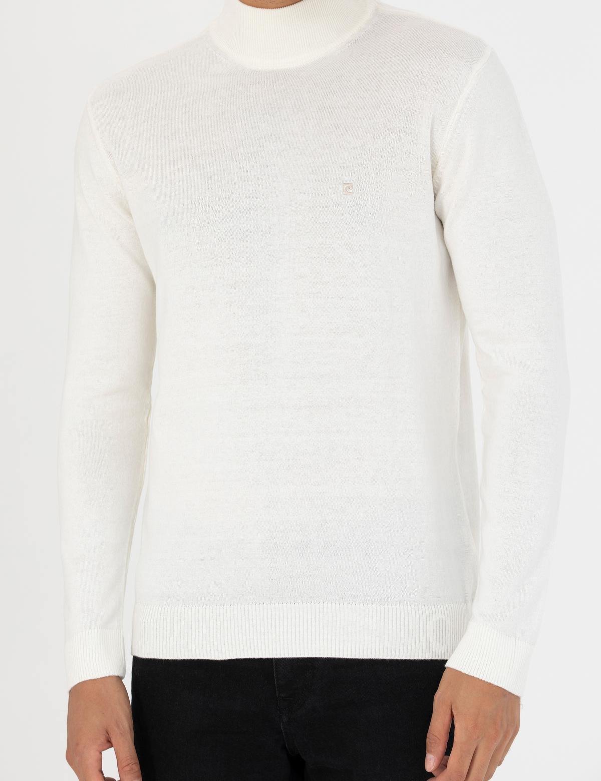 Ekru Slim Fit Yarım Balıkçı Yaka Basic Triko Kazak - 50276502013