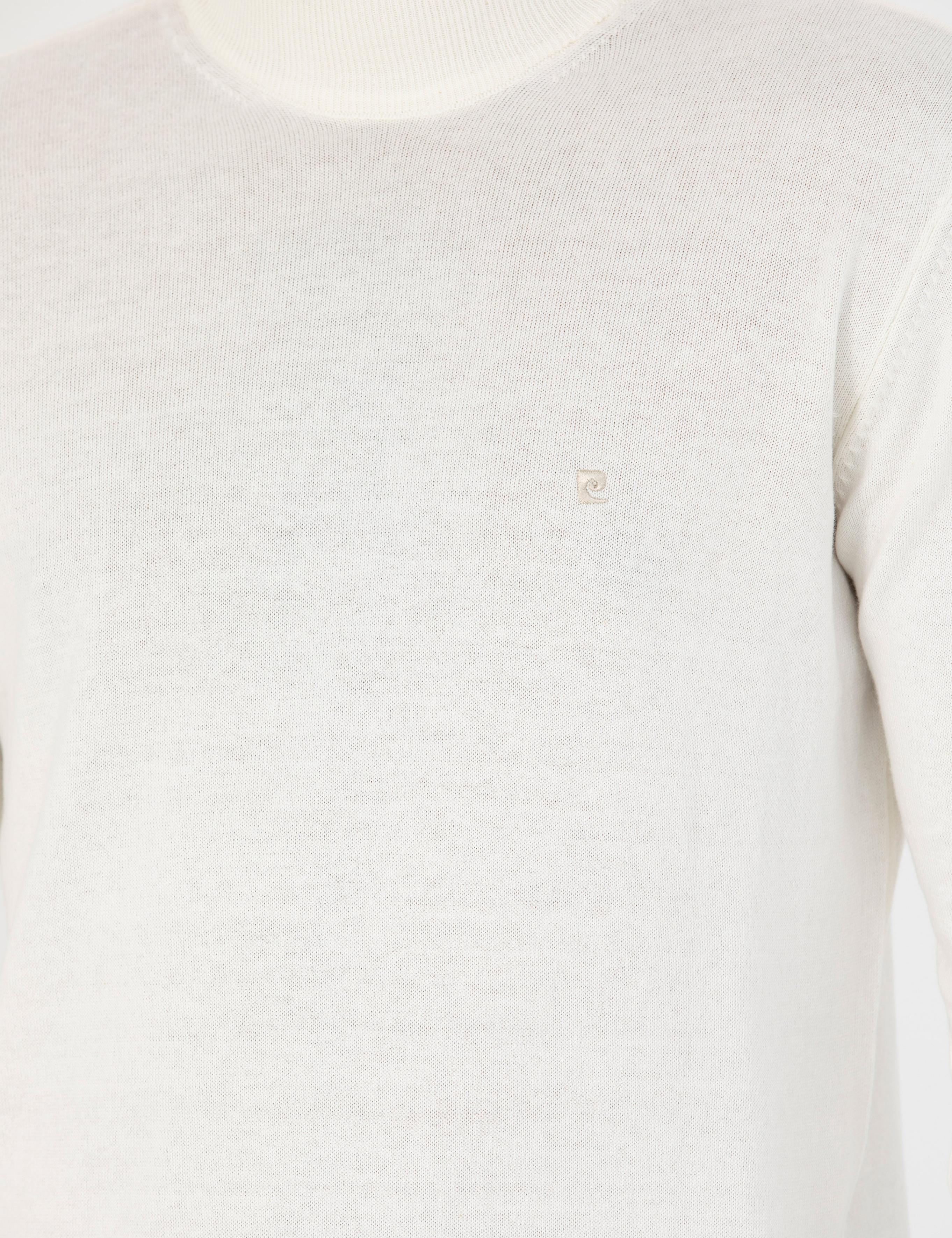 Ekru Slim Fit Yarım Balıkçı Yaka Basic Triko Kazak