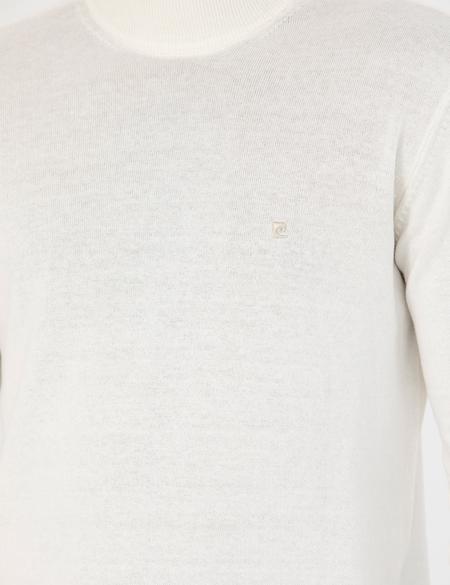 Ekru Slim Fit Yarım Balıkçı Yaka Basic Triko Kazak - 50276502013