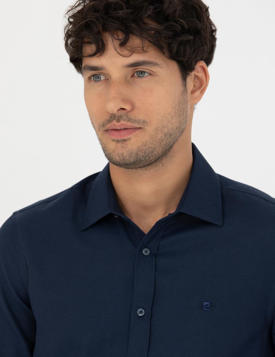 Lacivert Slim Fit Uzun Kollu Gömlek