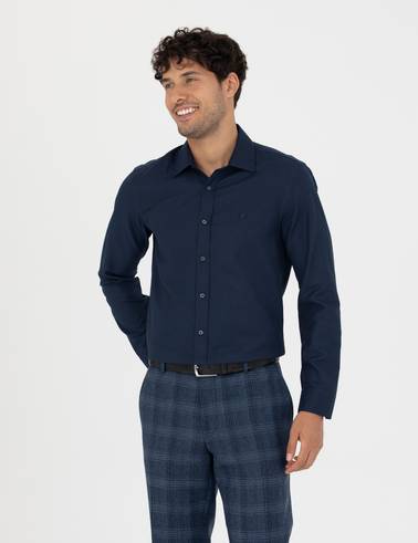 Lacivert Slim Fit Uzun Kollu Gömlek