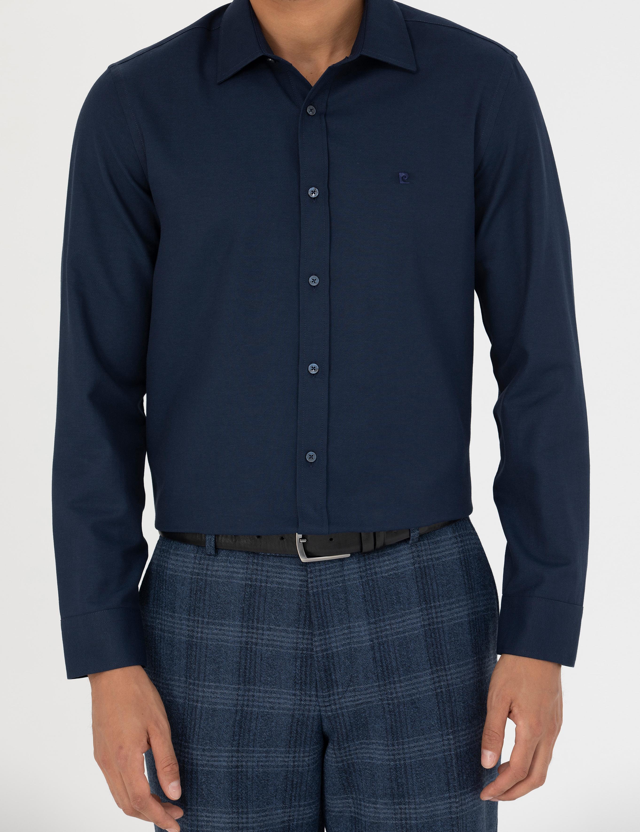 Lacivert Slim Fit Uzun Kollu Gömlek