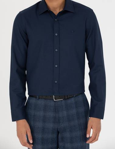 Lacivert Slim Fit Uzun Kollu Gömlek