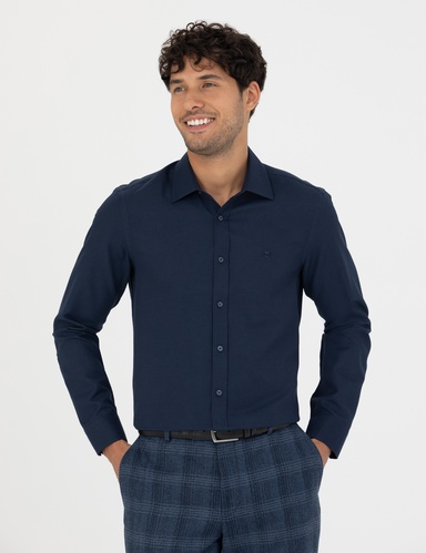 Lacivert Slim Fit Uzun Kollu Gömlek