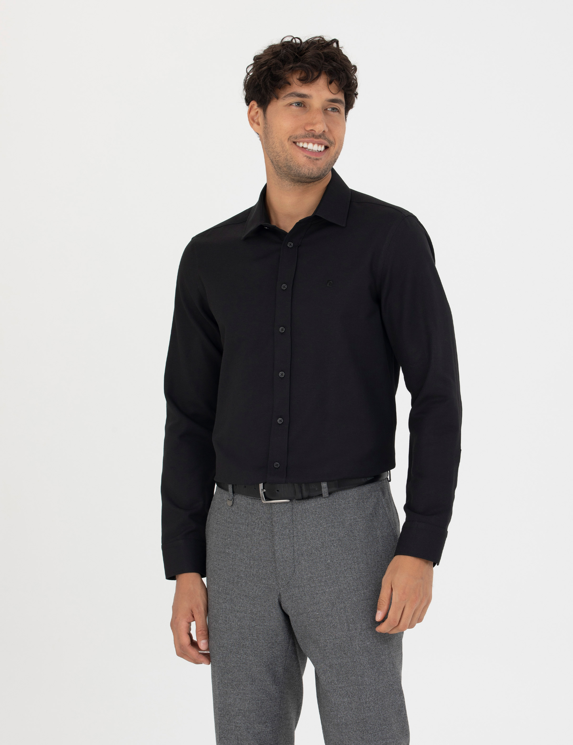 Pierre Cardin Siyah Slim Fit Uzun Kollu Gömlek görsel 3