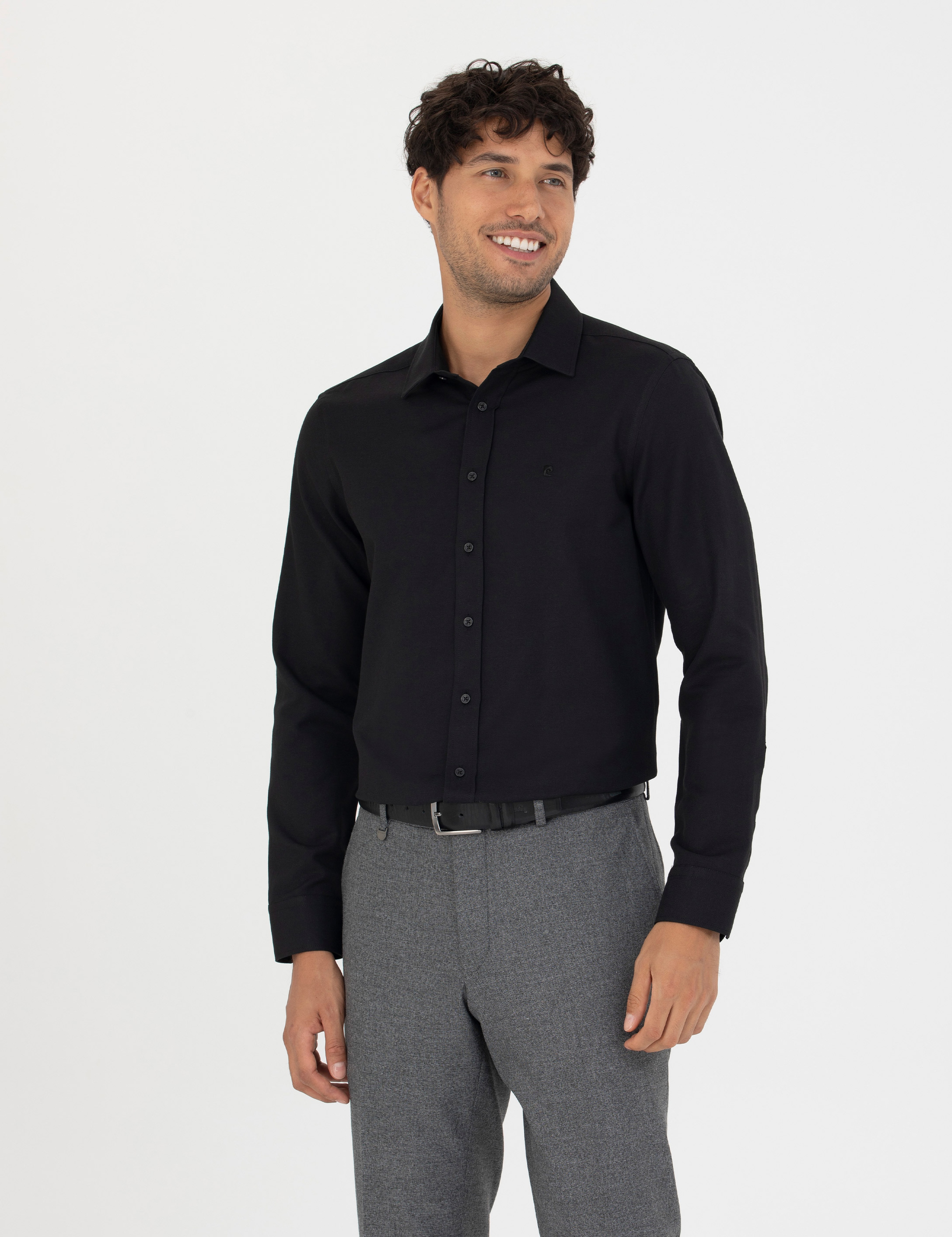 Siyah Slim Fit Uzun Kollu Gömlek - Image 3
