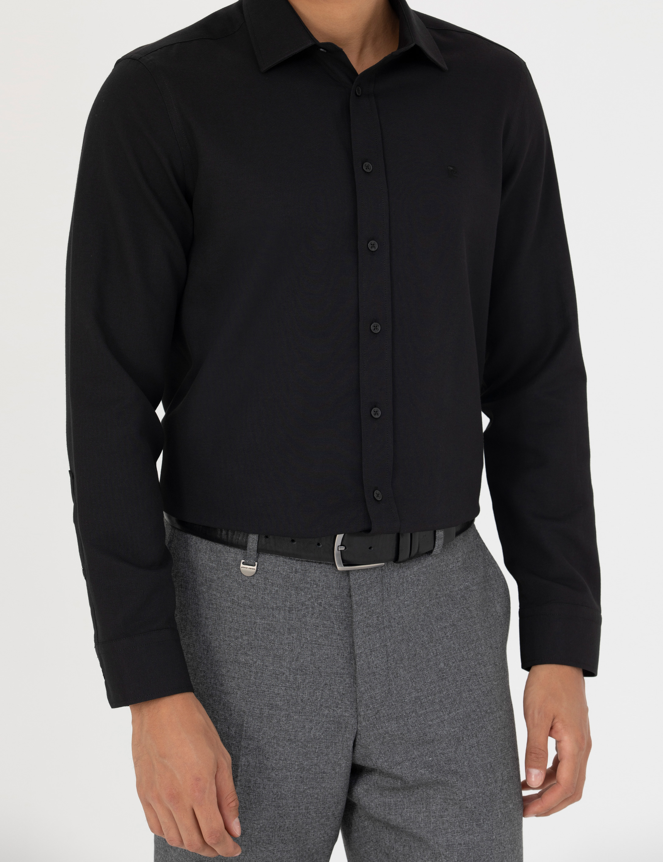 Pierre Cardin Siyah Slim Fit Uzun Kollu Gömlek görsel 6