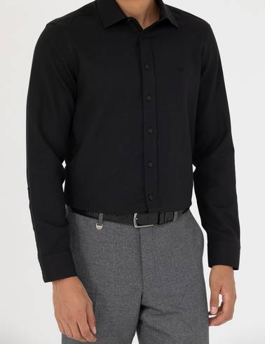 Siyah Slim Fit Uzun Kollu Gömlek