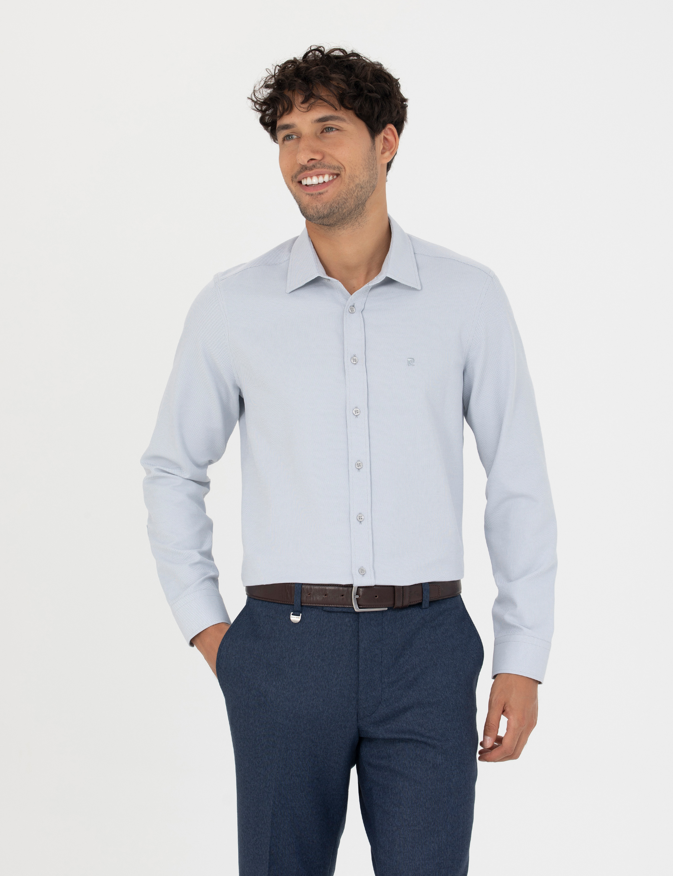 Gri Slim Fit Uzun Kollu Gömlek