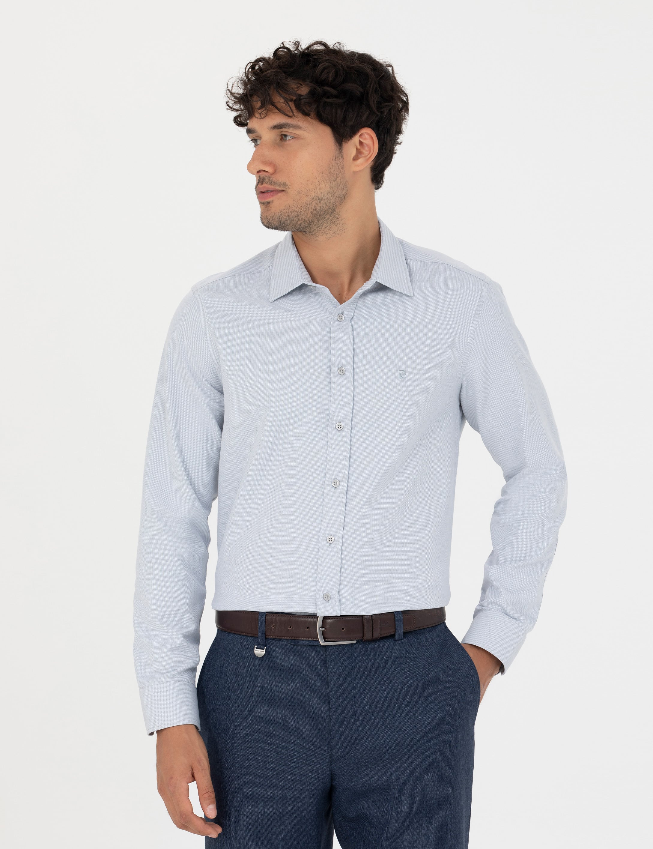 Gri Slim Fit Uzun Kollu Gömlek - Image 1