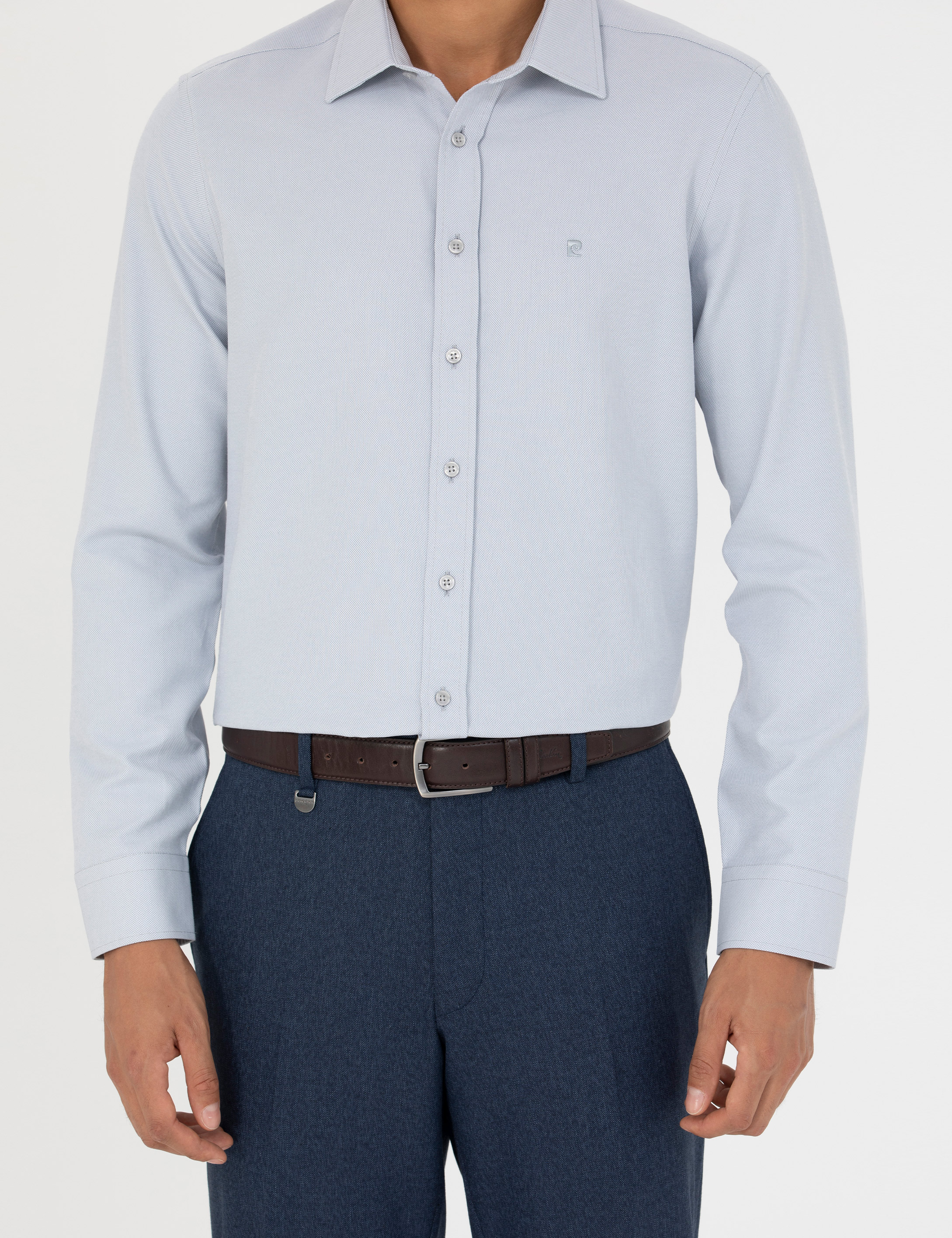 Gri Slim Fit Uzun Kollu Gömlek - Image 6