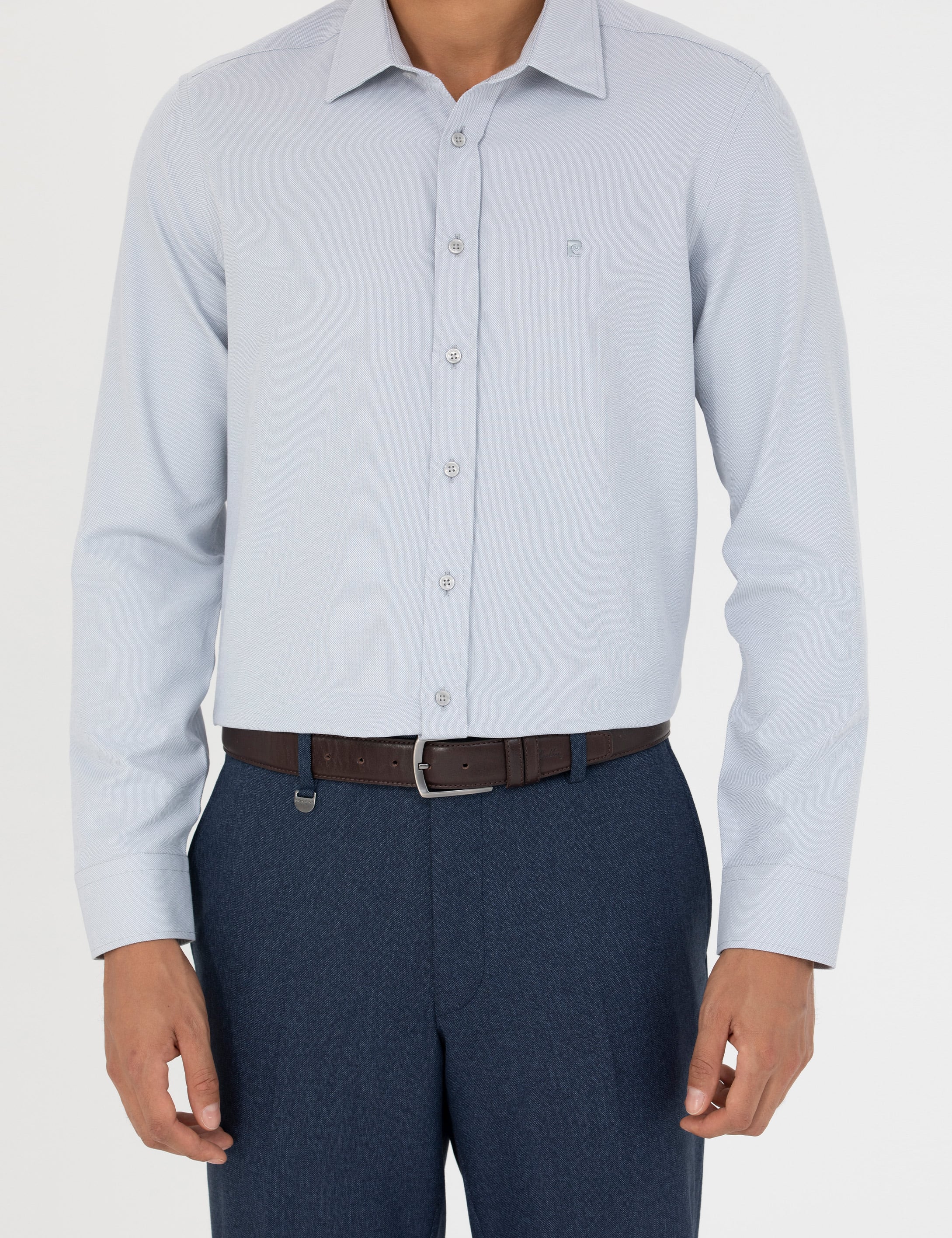 Gri Slim Fit Uzun Kollu Gömlek