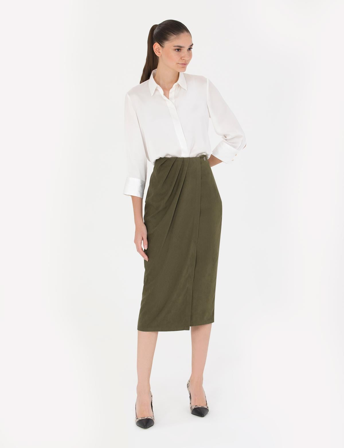 Haki Regular Dokuma Etek - 50273127007