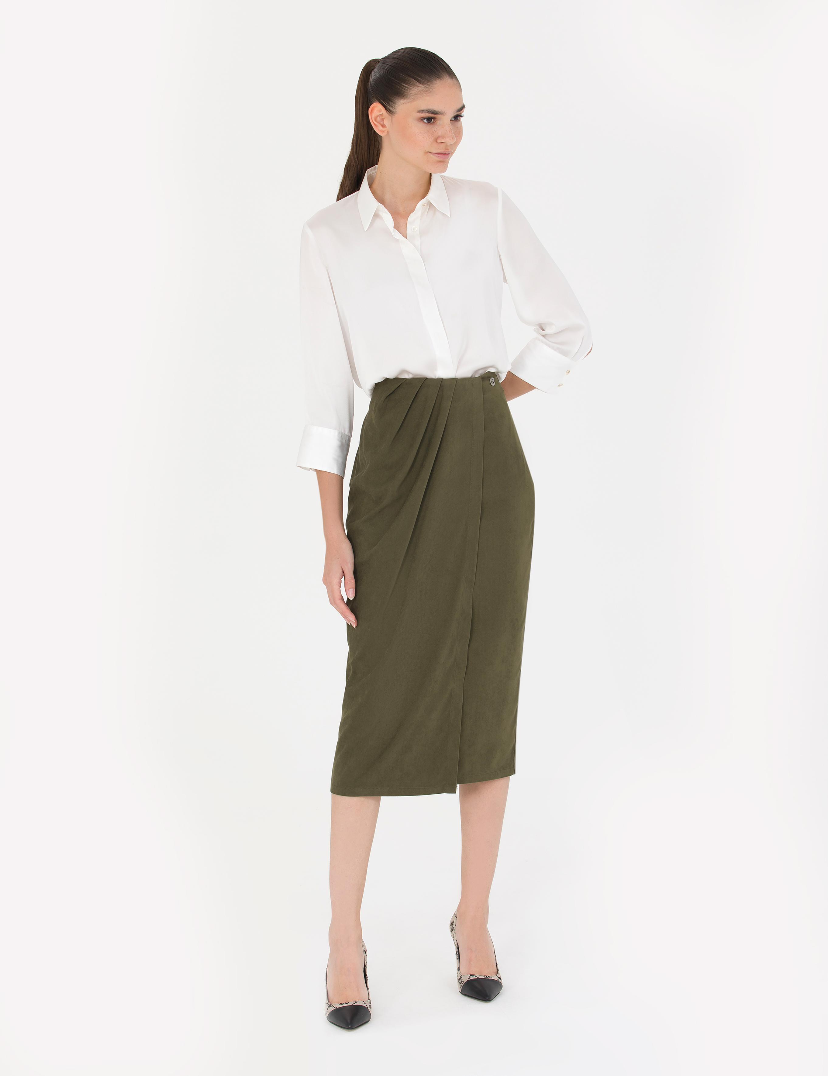 Haki Regular Dokuma Etek