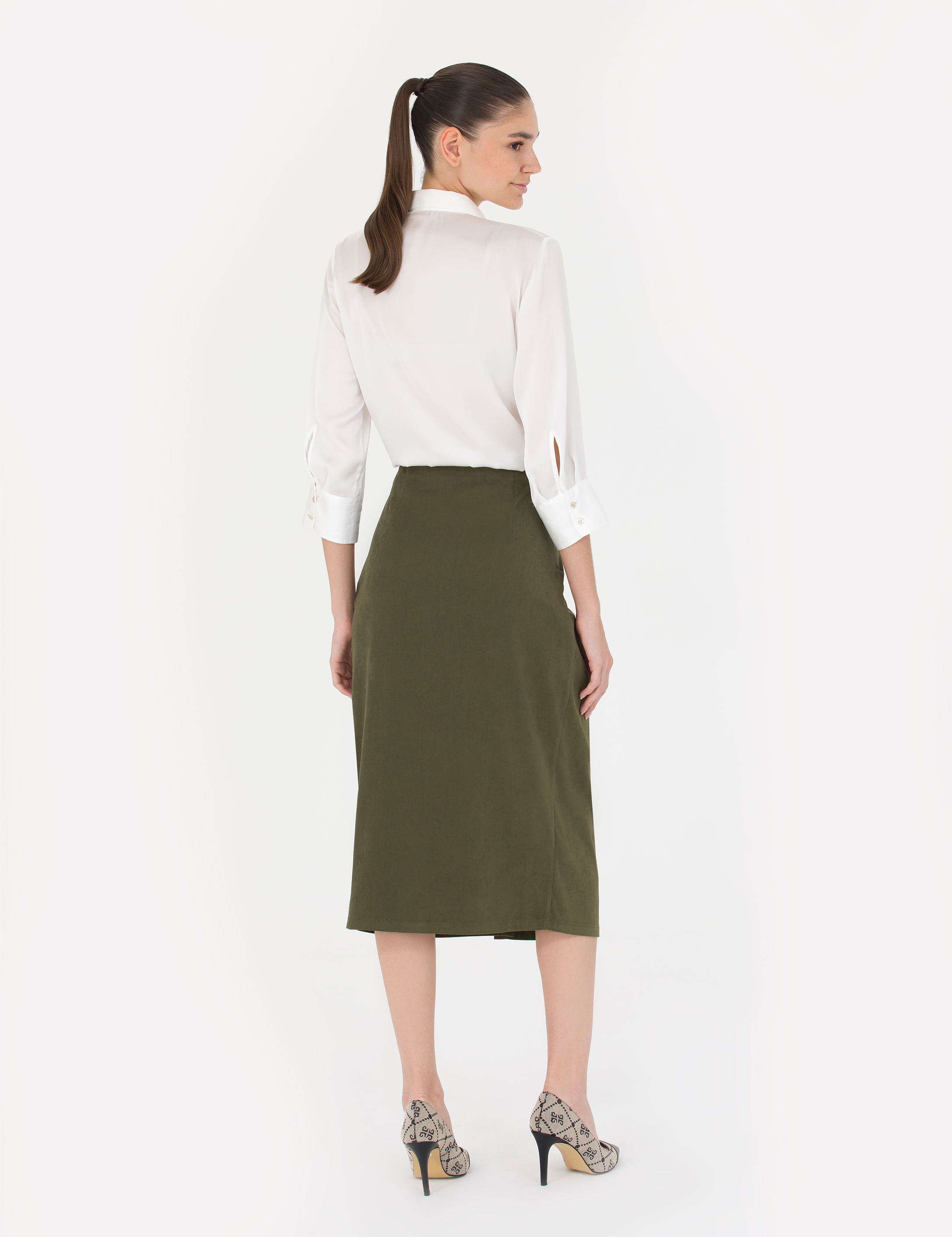 Pierre Cardin Haki Regular Dokuma Etek görsel 4